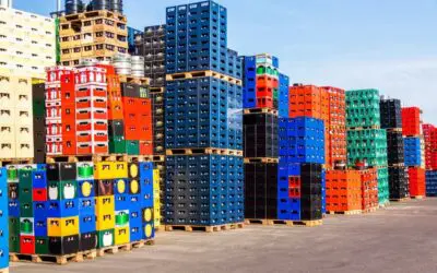 Stacks of beverage bottle crates