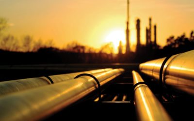 Golden pipes going to oil refinery