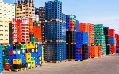 Stacks of beverage bottle crates