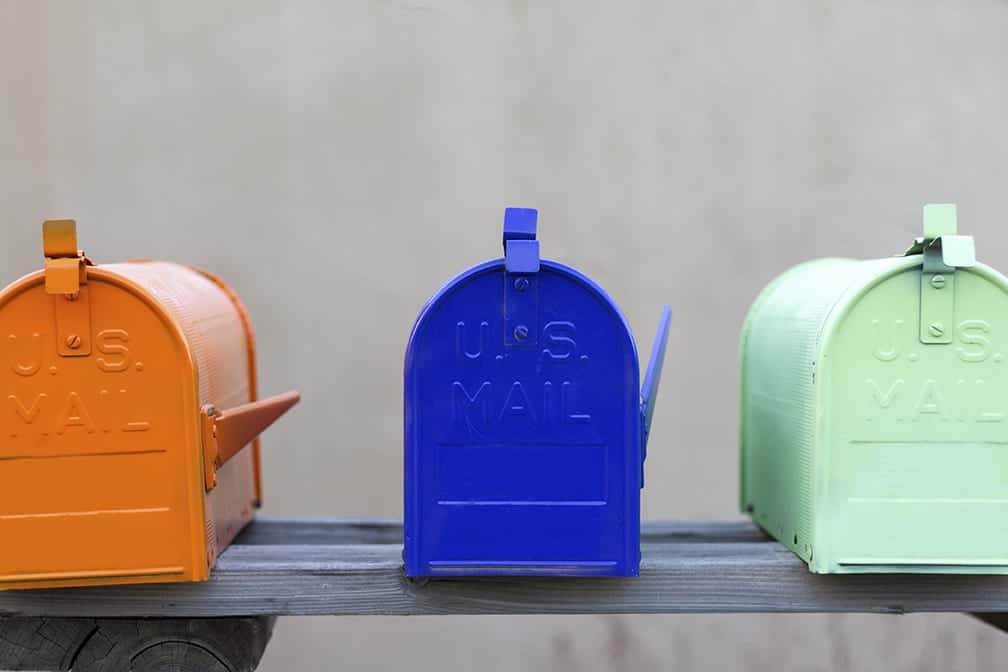 Trio of Colorful Rural Mailboxes