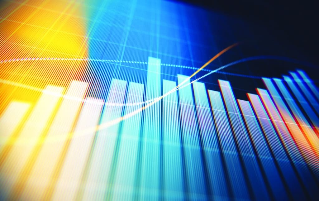 Financial data analysis graph showing search findings. Selective focus. Horizontal composition with copy space.