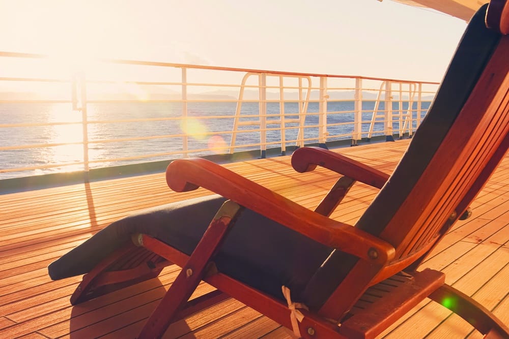 Deck chair on a cruise ship on the promenade deck