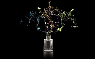 Black background with nail polish and splash. Fashion, makeup, manicure, beauty.