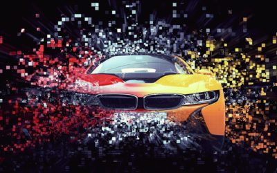 Two color sports car - abstract pixel illustration