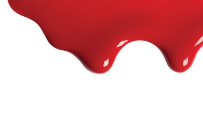 beautiful drip paint close up on white isolated background. drip red paint