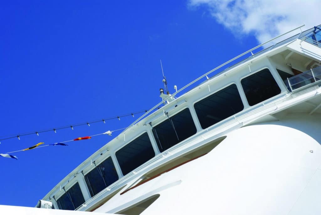 Ship's Bridge close up against blue sky