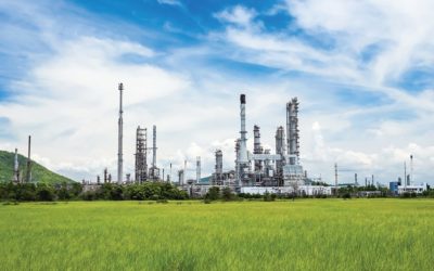 oil refinery plant against blue sky
