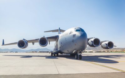 Kabul, Afghanistan - April 30, 2016: Australian Air Force C-17 Military Cargo Transport Aircraft on the taxiway.