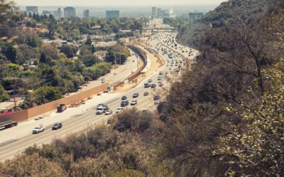 Aerial view of Los Angeles 405 San Diego Freeway from Getty Center drive