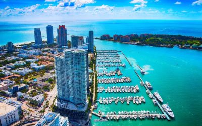 The Miami Beach area highlighting a marina along the Biscayne Bay shot from an altitude of about 900 feet during a helicopter photo flight.