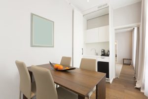 Dining room interior in hotel apartment