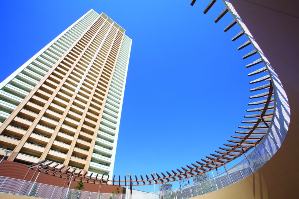 high building in tokyo downtown with blue sky