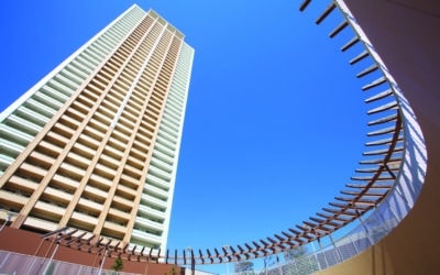 high building in tokyo downtown with blue sky