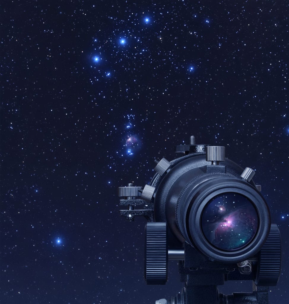 A picture of telescope pointed at Orion nebula