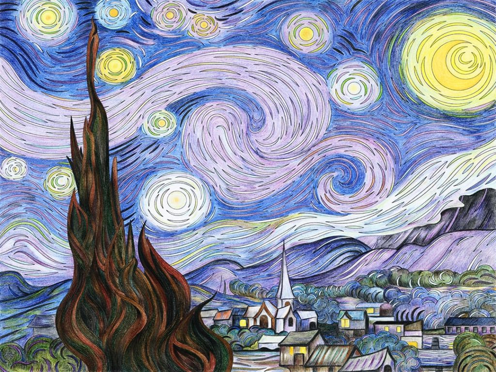 Van Gogh's The Starry Night adult coloring page