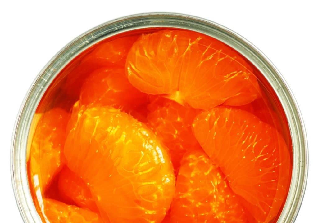 Open can of mandarins in light syrup.