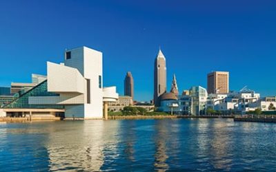 Cleveland waterfront skyline with museums