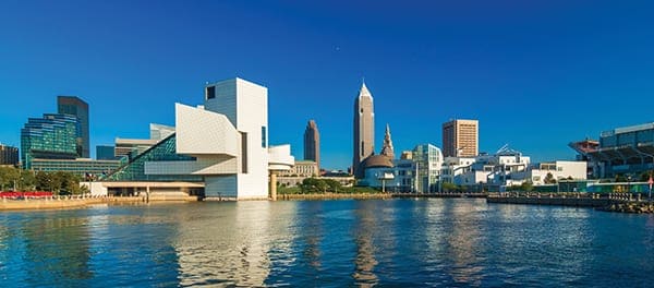 Cleveland waterfront skyline with museums