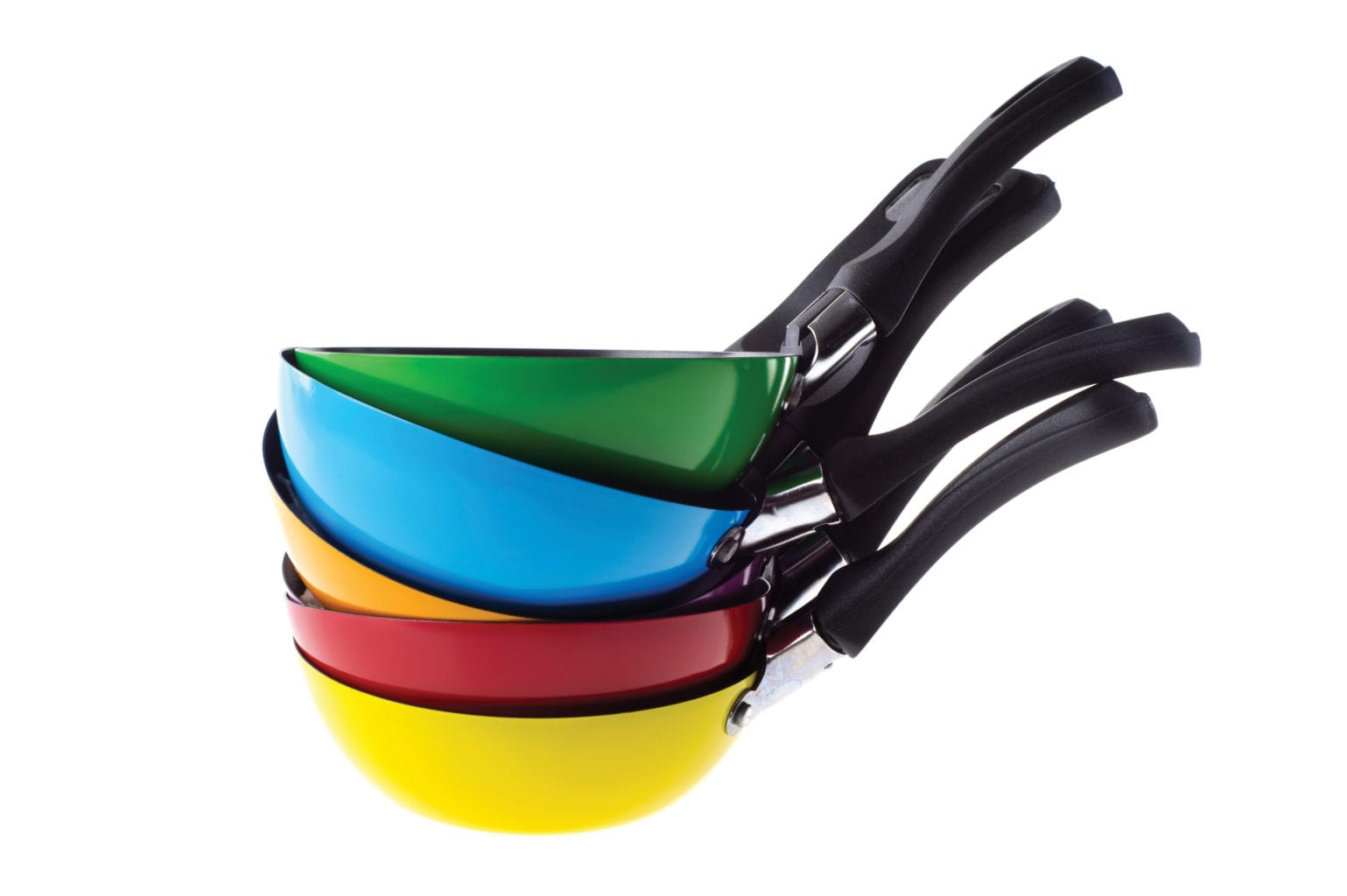 colorful pots and pans set