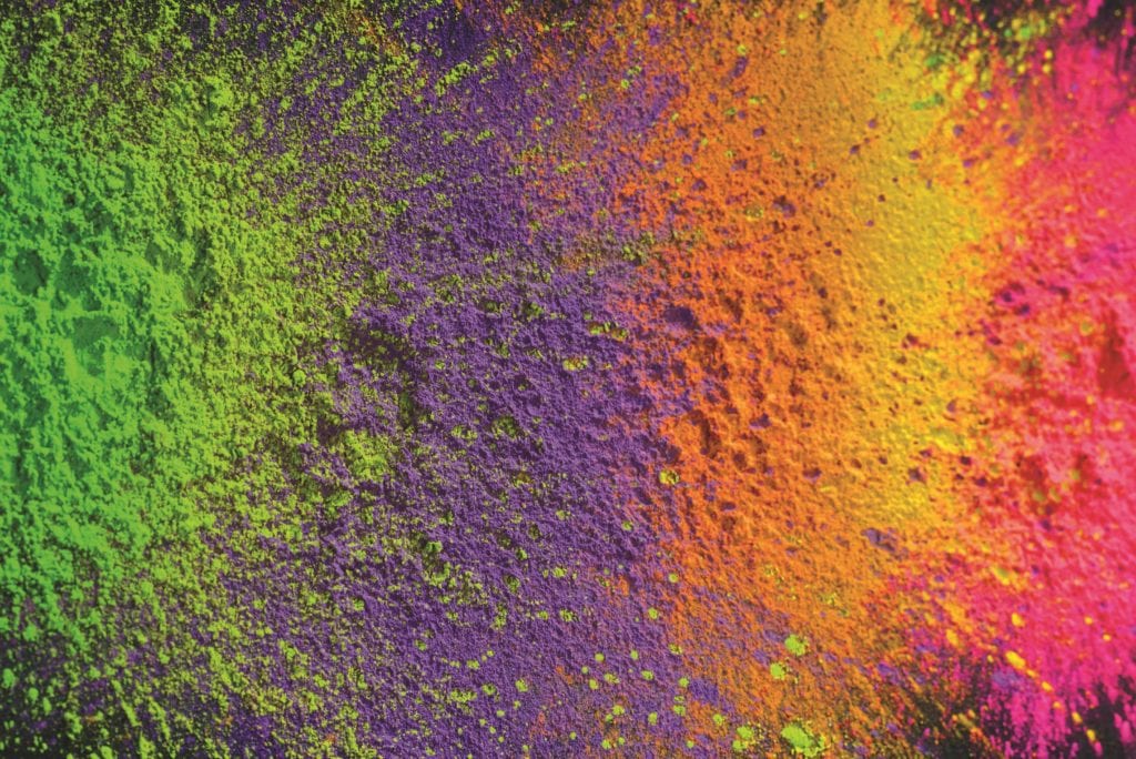 Several bright colors of dry holi paint