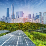 Solar Power Plant in modern city, Sustainable Renewable Energy