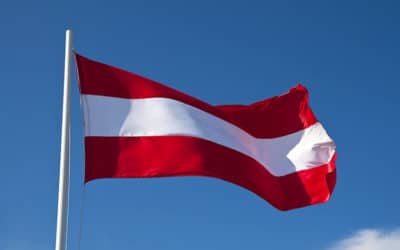 The Austrian flag waving in the wind.