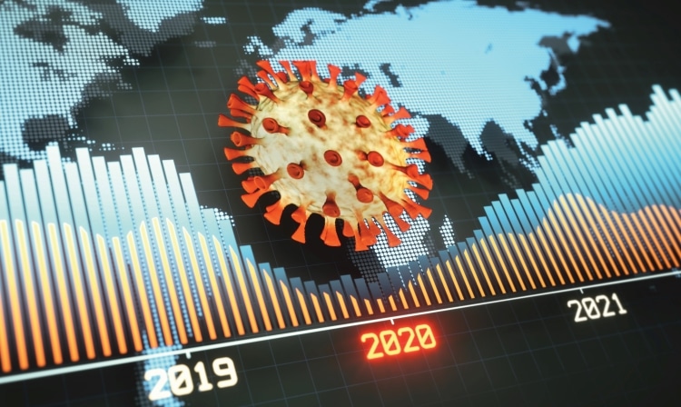 Photo of dates and a concept of a virus to represent COVID-19