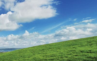 green field and blue sky with clouds