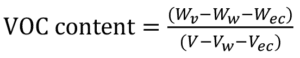 image of equation illustrating how EPA calculates compliance with VOC content regulations 