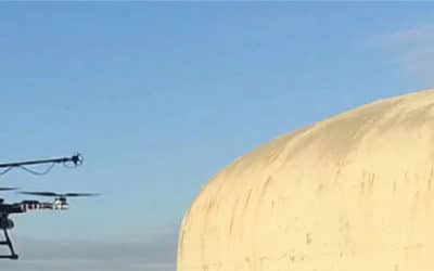 a drone and a water tower