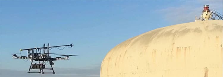 a drone and a water tower