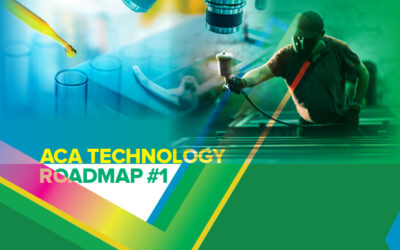 Graphic featuring the headline "ACA Technology Roadmap #1" with pictures of lab equipment and a person spraying coating on an object.