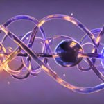 Decorative image of swirls and an atom at the microscopic level.