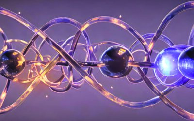 Decorative image of swirls and an atom at the microscopic level.