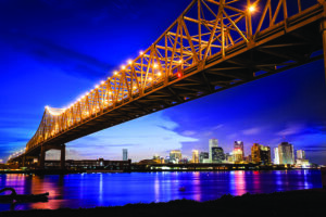 Bridge over New Orleans skyline.