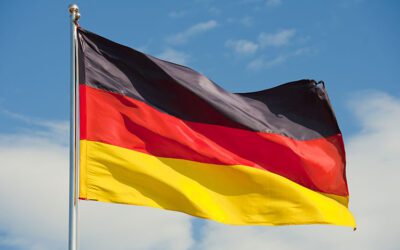 German flag against blue sky