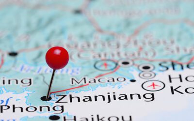 map showing Zhanjiang, china with red pushpin