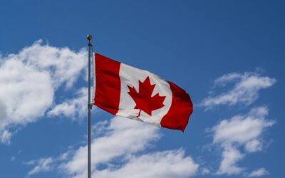 Canadian flag blowing in breeze