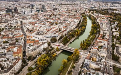 Aerial view of Vienna on autumn day.