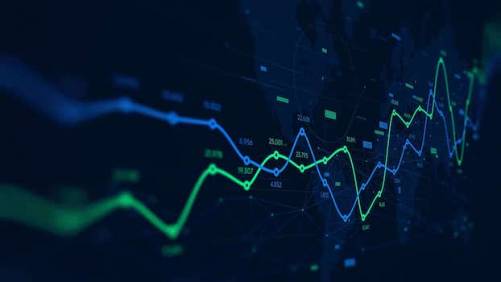 Digital analytics data visualization, financial schedule, monitor screen in perspective for presentations